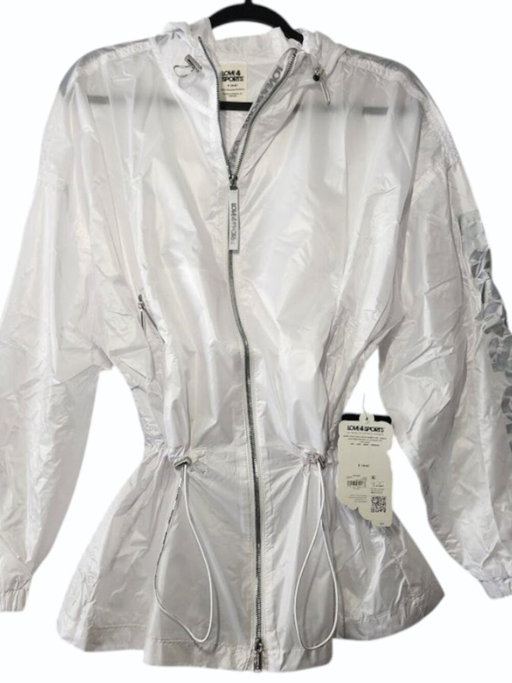 New Women's Long Anorak Jacket with Hood Hoodie White lightweight Size L Large w